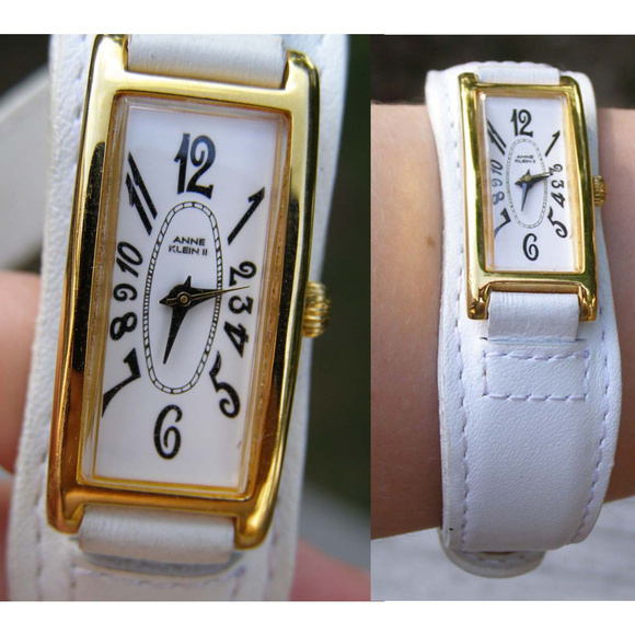 Ann Klein ll Art Nouveau Watch White Leather Band - Picture 4 of 8